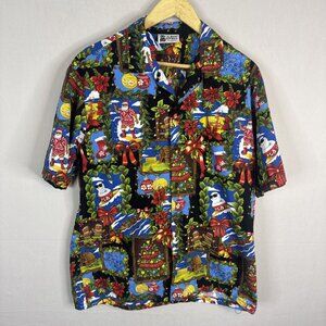 Aloha Republic Men M Hawaiian Christmas Shirt Surfing Santa Made In Hawaii